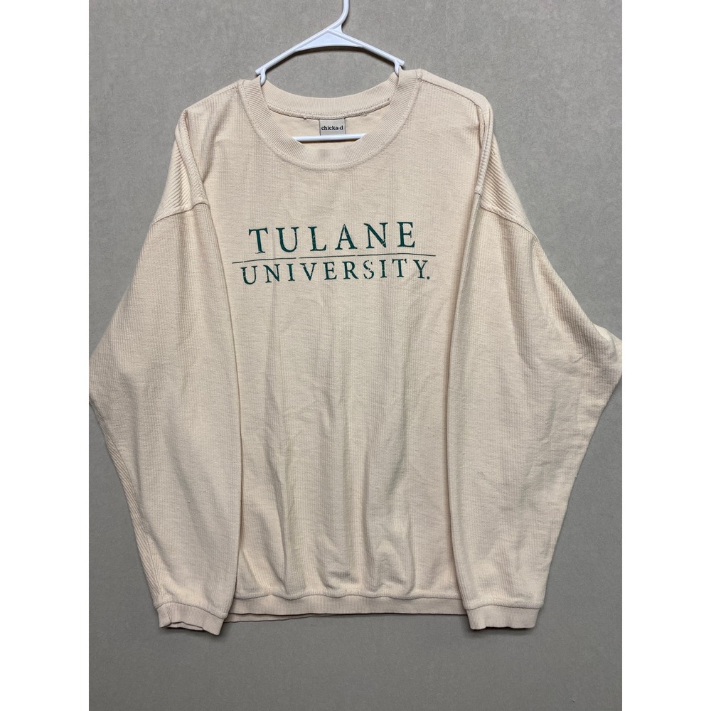 chicka-d Tulane University Corded Sweatshirt Cream Large Mens Womens Oversized